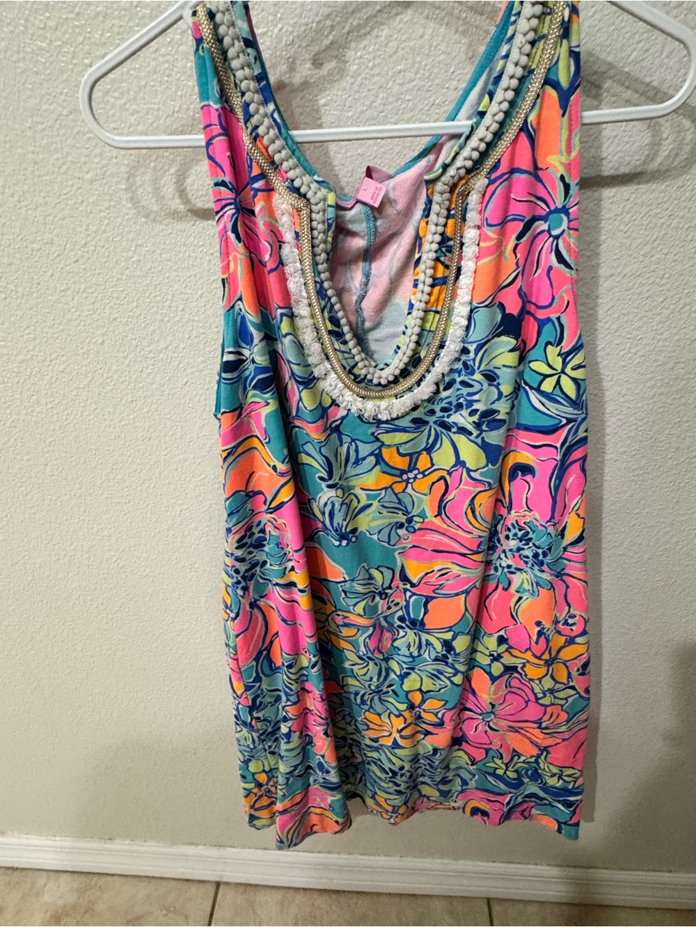 Lilly Pulitzer Floral Tank Dress in Pink & Blue Large Like New